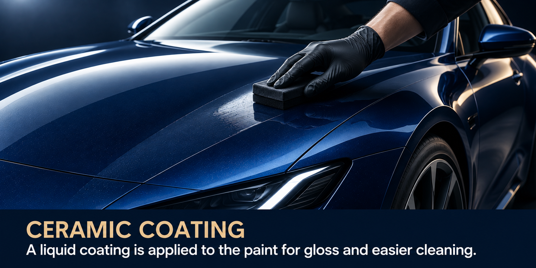 AI-generated illustration: a liquid coating is applied to car paint for gloss and easier cleaning.