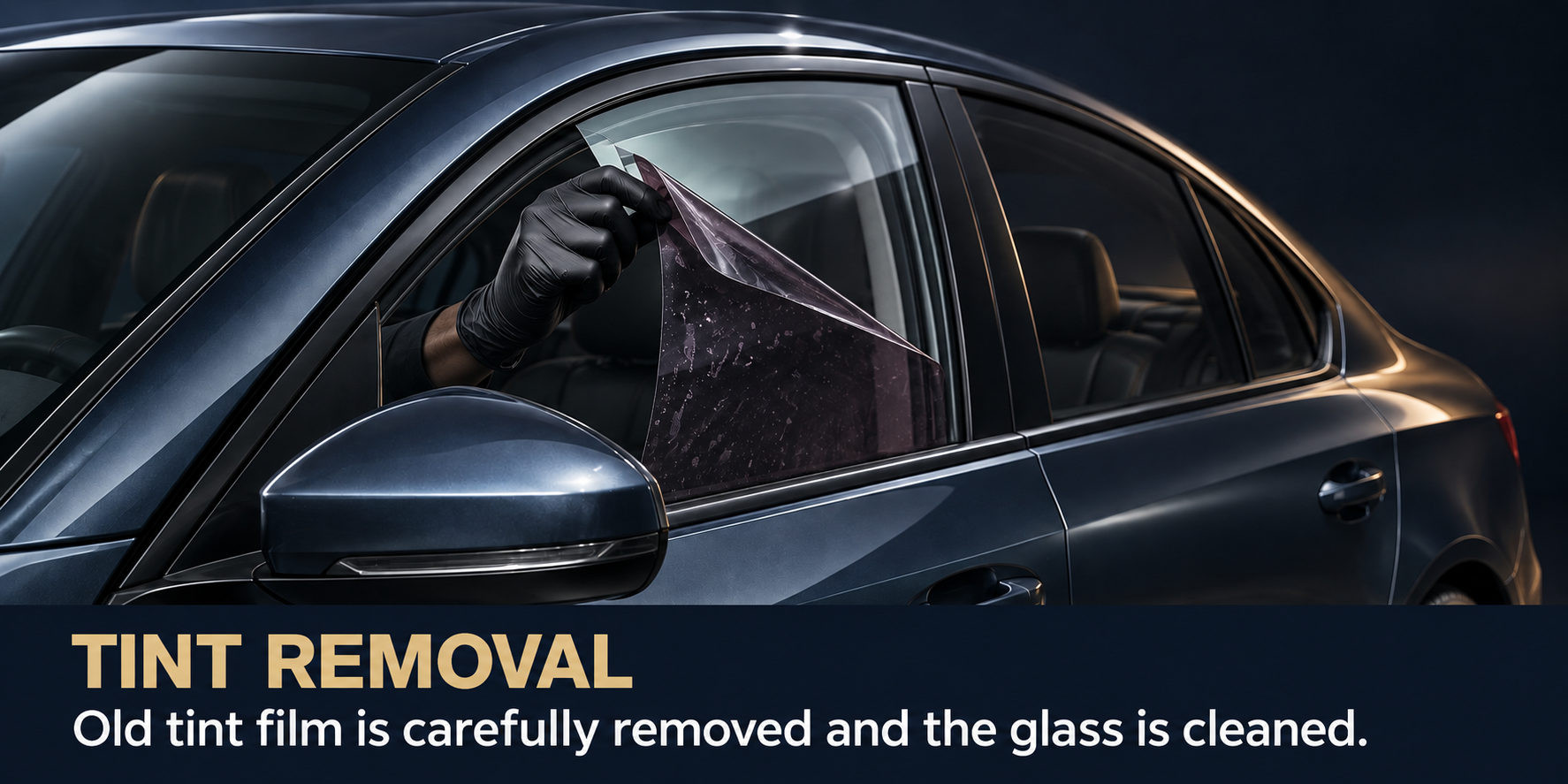 AI-generated illustration: old tint film is carefully removed and the glass is cleaned.